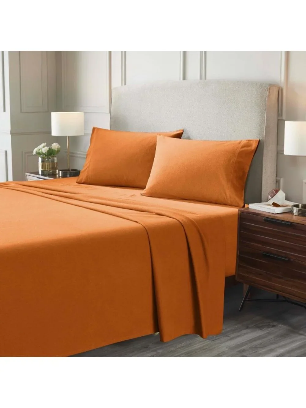 Cozy Flannel Cotton Sheet Set, Warm Bedding, Deep Pocket Fitted, 2 Pillowcases